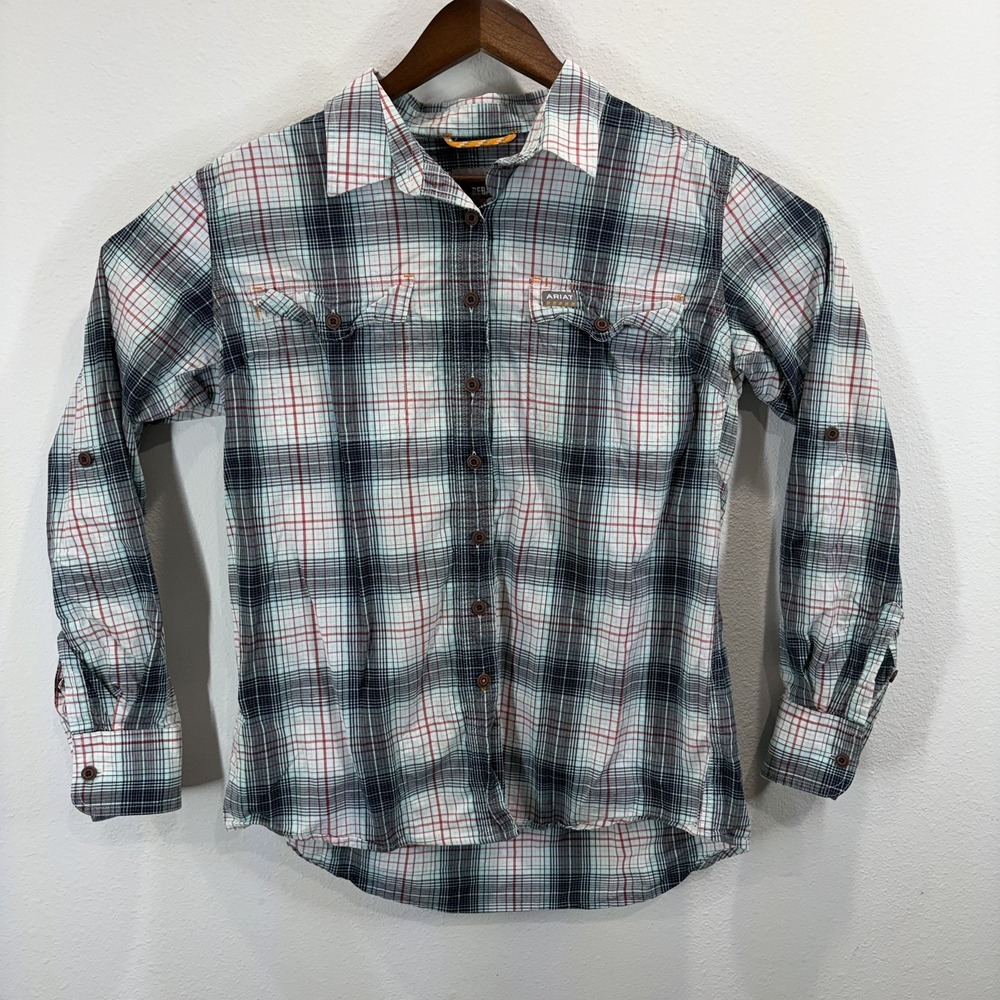 Ariat Rebar Shirt Boys Large Long Sleeve Button Up  Plaid Cowboy Rodeo